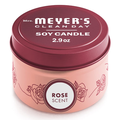 Mrs. Meyer's Clean Day Rose Soy Tin Candle – 12-Hour Burn, 2.9 oz