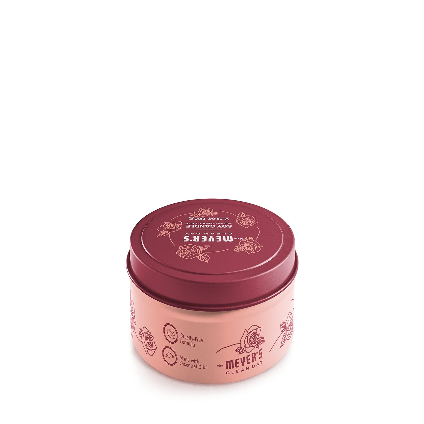 Mrs. Meyer's Clean Day Rose Soy Tin Candle – 12-Hour Burn, 2.9 oz
