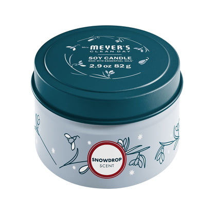 Mrs. Meyer's Clean Day Snowdrop Soy Tin Candle – 12-Hour Burn Time, 2.9 oz