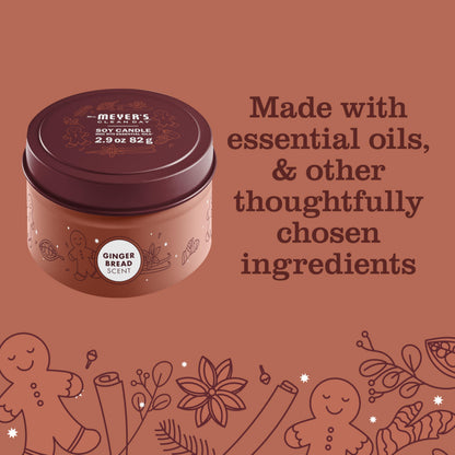 Mrs. Meyer's Clean Day Gingerbread Soy Tin Candle (2.9 oz) – Pack of 8