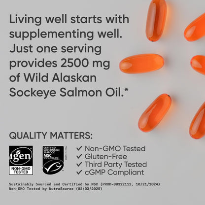 Sports Research Salmon Oil – Wild Alaskan Sockeye, 2500 mg per Serving, MSC Certified, 180 Softgels
