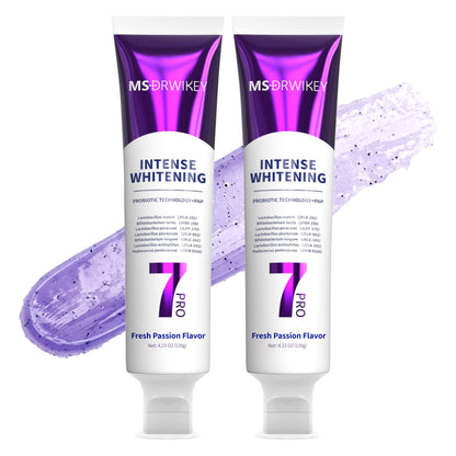 MSDRWIKEY 2-Pack Popping 7-Pro Whitening Toothpaste – Deep Whitening, 7 Probiotics, Purple Beads, Fluoride-Free