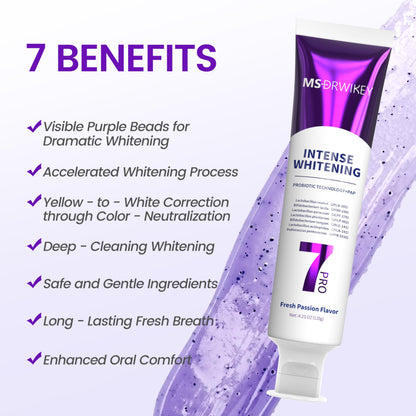 MSDRWIKEY 7Pro Deep Whitening Toothpaste with 7 Probiotics - Fluoride-Free, Enamel-Safe, 4.23 oz