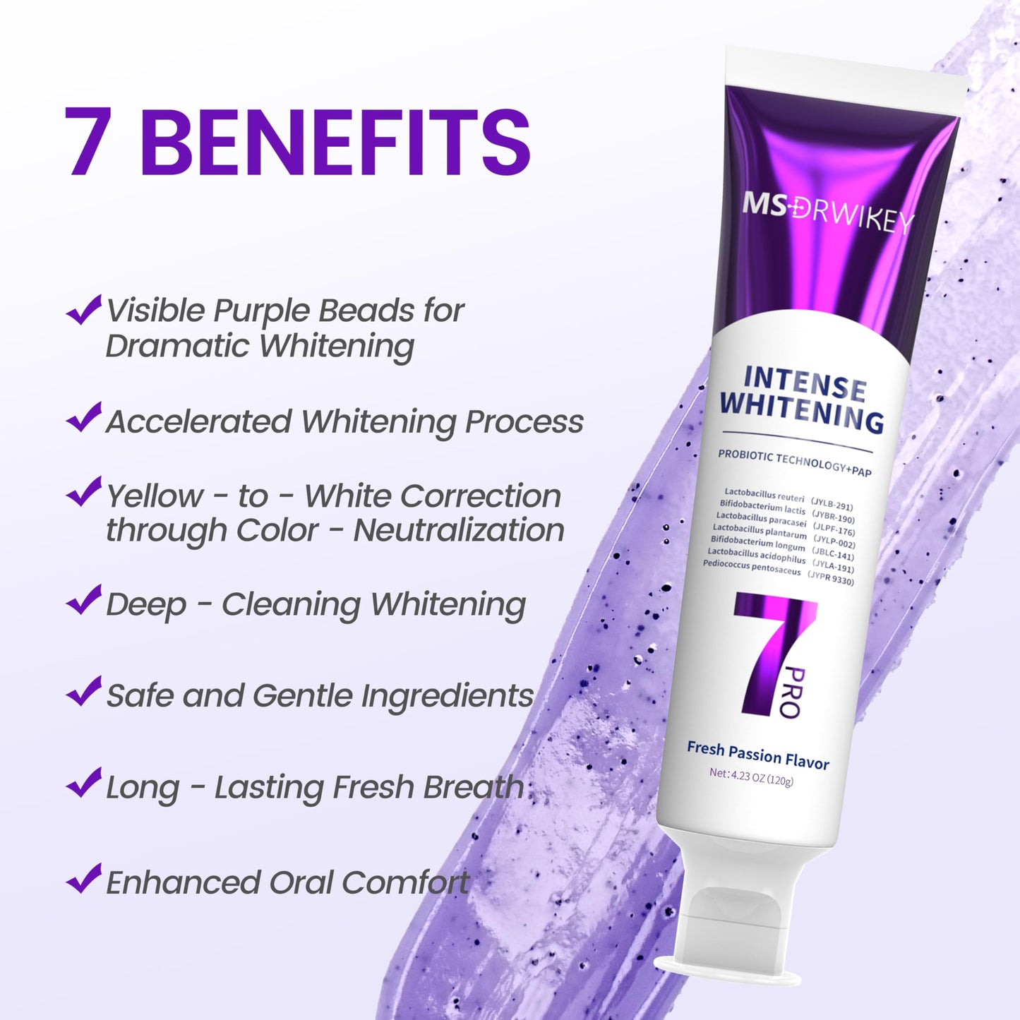 MSDRWIKEY Popping 7-Pro Whitening Toothpaste | Deep Whitening, 7 Probiotics & Fluoride-Free