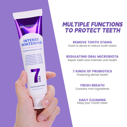 MSDRWIKEY Popping 7-Pro Whitening Toothpaste | Deep Whitening, 7 Probiotics & Fluoride-Free