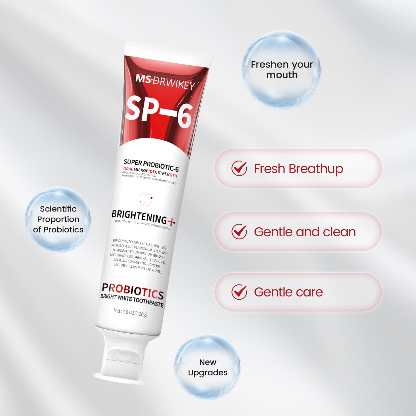 MSDRWIKEY SP-6 Probiotic Whitening Toothpaste – 6 Probiotics, Fluoride-Free, Enamel-Safe
