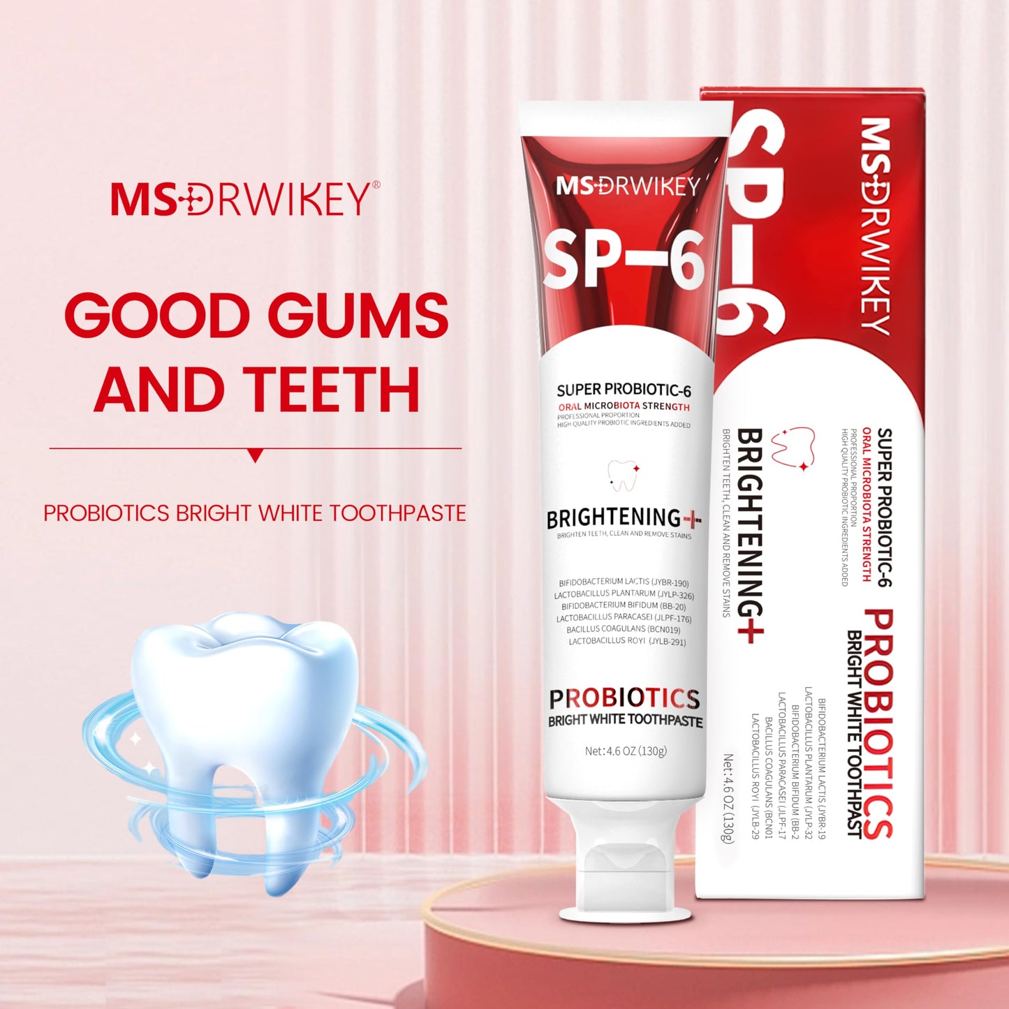 MSDRWIKEY SP-6 Probiotic Whitening Toothpaste – 6 Probiotics, Fluoride-Free, Enamel-Safe