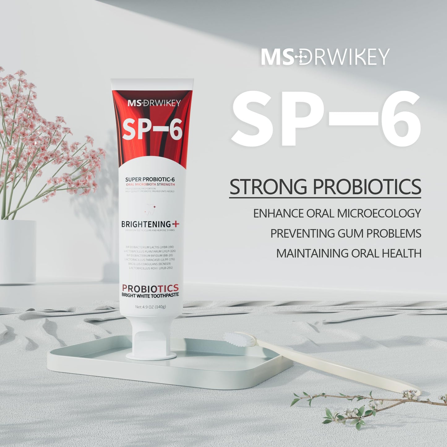 MSDRWIKEY SP-6 Probiotic Whitening Toothpaste - Fluoride-Free, Enamel-Safe