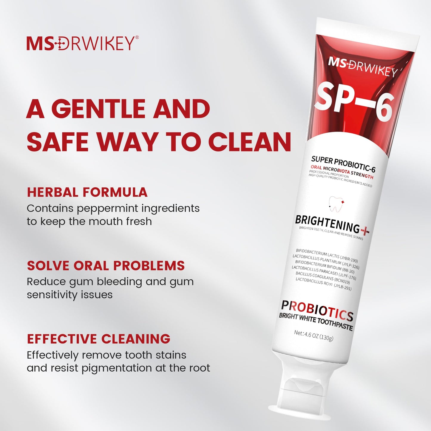 MSDRWIKEY SP-6 Probiotic Whitening Toothpaste - Fluoride-Free, Enamel-Safe