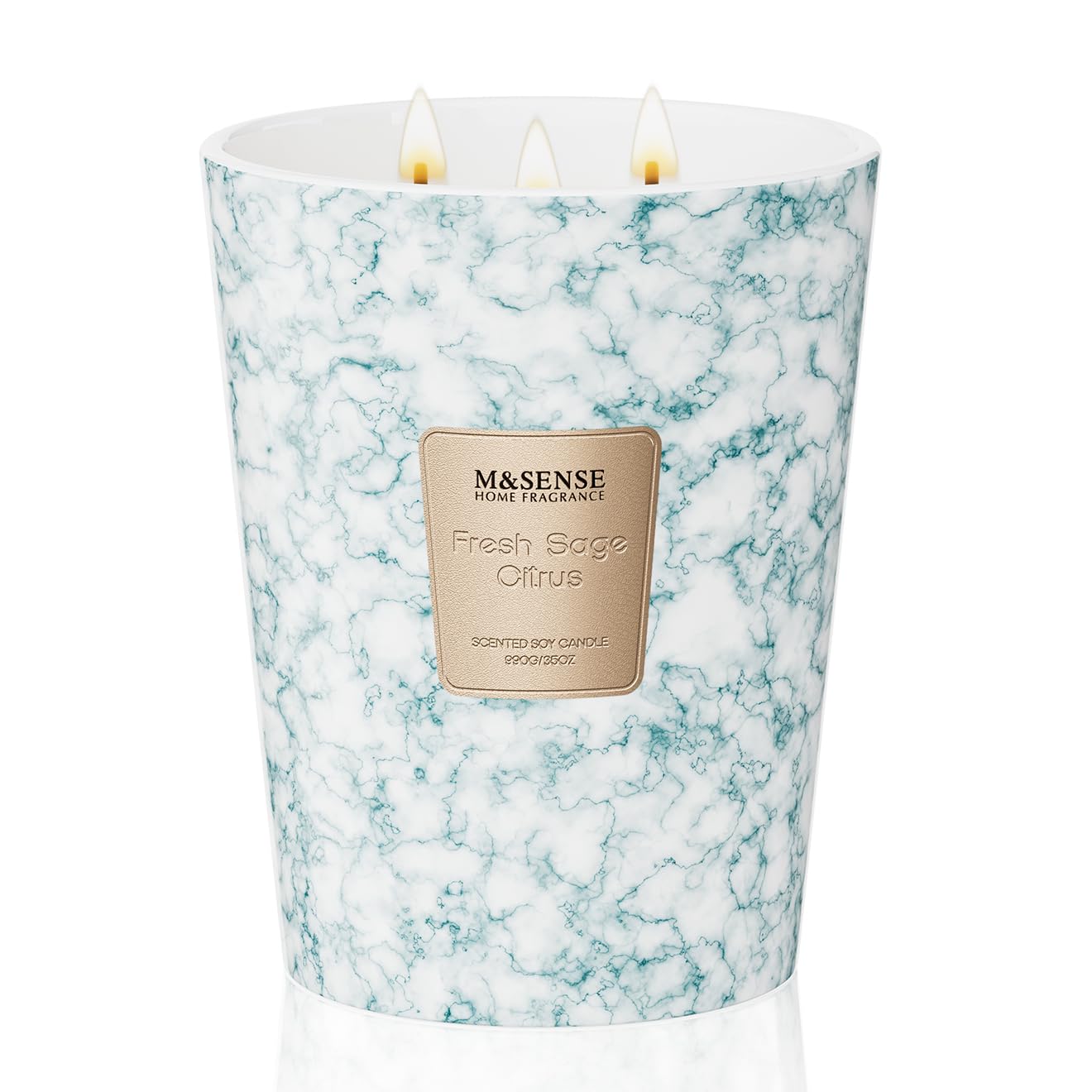 M&SENSE 35oz Extra Large Candle – 150H Fresh Sage Citrus, 3-Wick Soy Jar