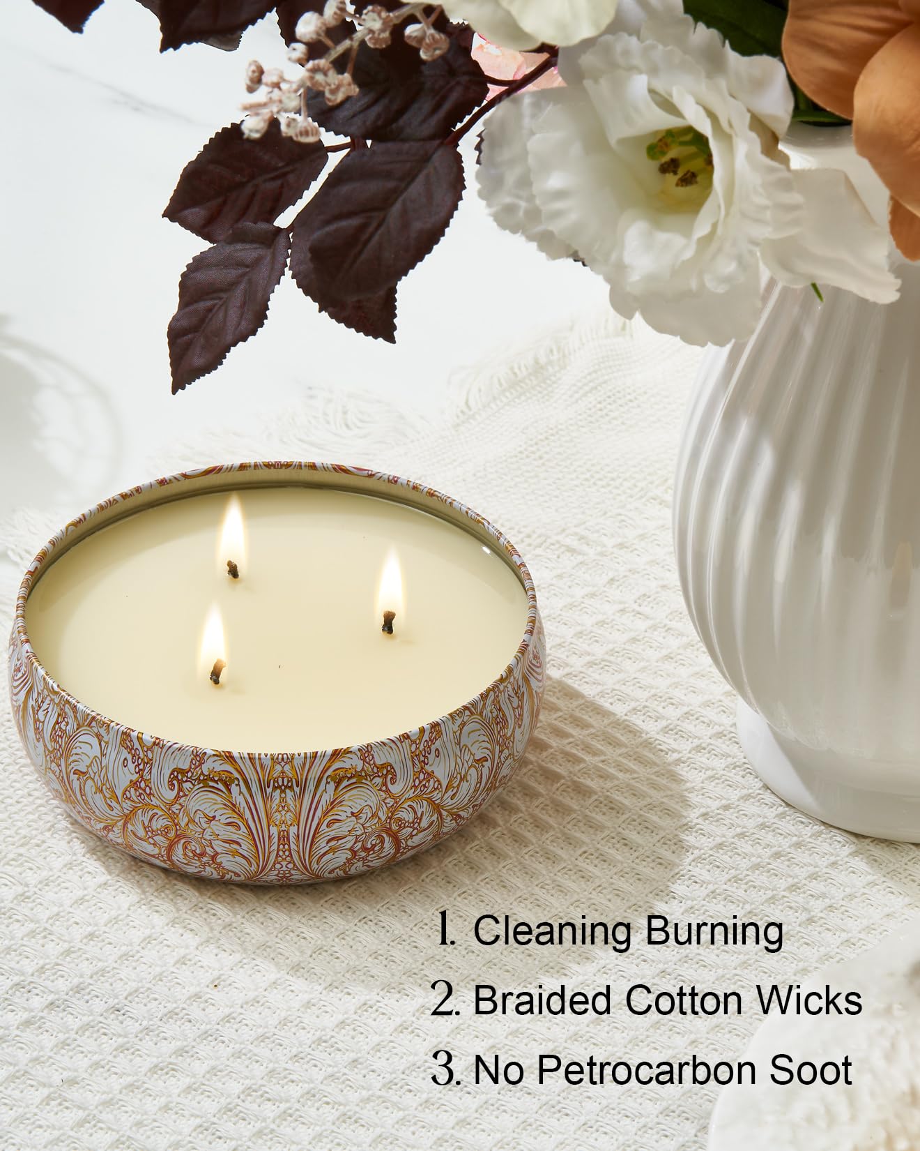 M&SENSE 3-Wick Soy Candle – Citrus & Sage, 12oz, 40h Burn Time