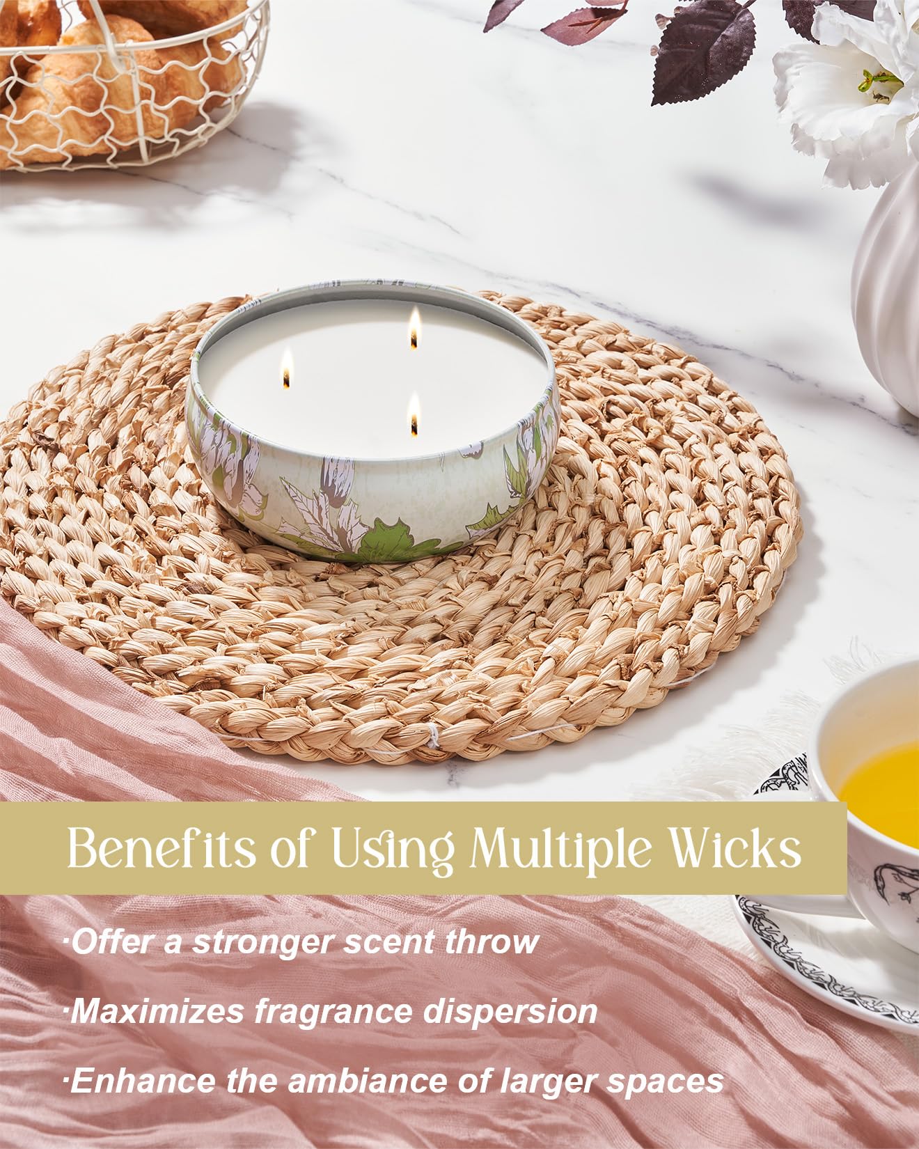 M&SENSE Soothing Eucalyptus 3-Wick Soy Candle - 12oz, 40-50h Burn, Vegan Wax