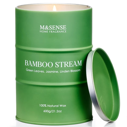 M&SENSE Bamboo Scented Candle | Natural Non-Toxic Large Aromatherapy Candle – Stress Relief & Relaxation | 21.2oz, 120 Hour Burn