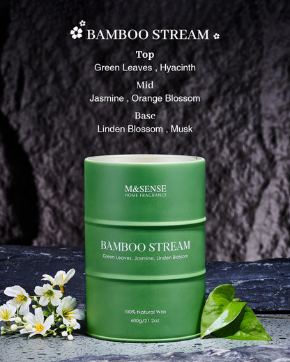 M&SENSE Bamboo Scented Candle | Natural Non-Toxic Large Aromatherapy Candle – Stress Relief & Relaxation | 21.2oz, 120 Hour Burn