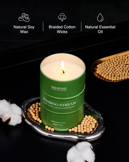 M&SENSE Bamboo Scented Candle | Natural Non-Toxic Large Aromatherapy Candle – Stress Relief & Relaxation | 21.2oz, 120 Hour Burn