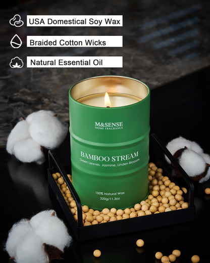 M&SENSE Bamboo Scented Candles – Natural Non-Toxic Aromatherapy 11.3oz, 70-Hour Burn