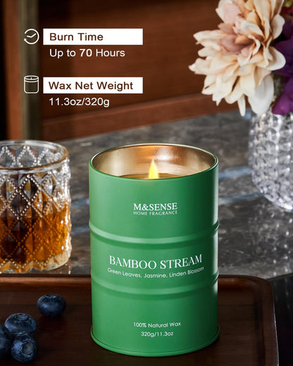 M&SENSE Bamboo Scented Candles – Natural Non-Toxic Aromatherapy 11.3oz, 70-Hour Burn