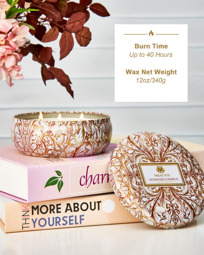 M&SENSE Basil Flower Scented Candles | 3 Wick Soy Tin, 40+ Hr Burn