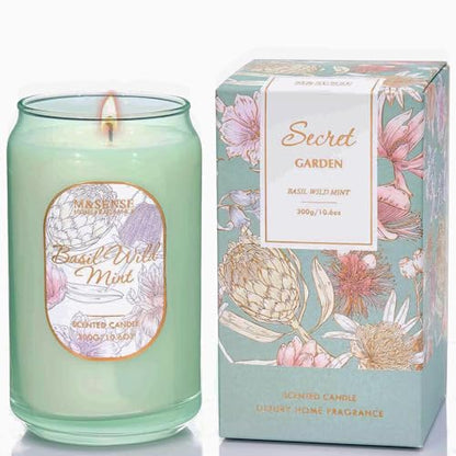 M&SENSE Basil Mint Soy Candle – 10.6 oz, 60-Hour Non-Toxic Jar