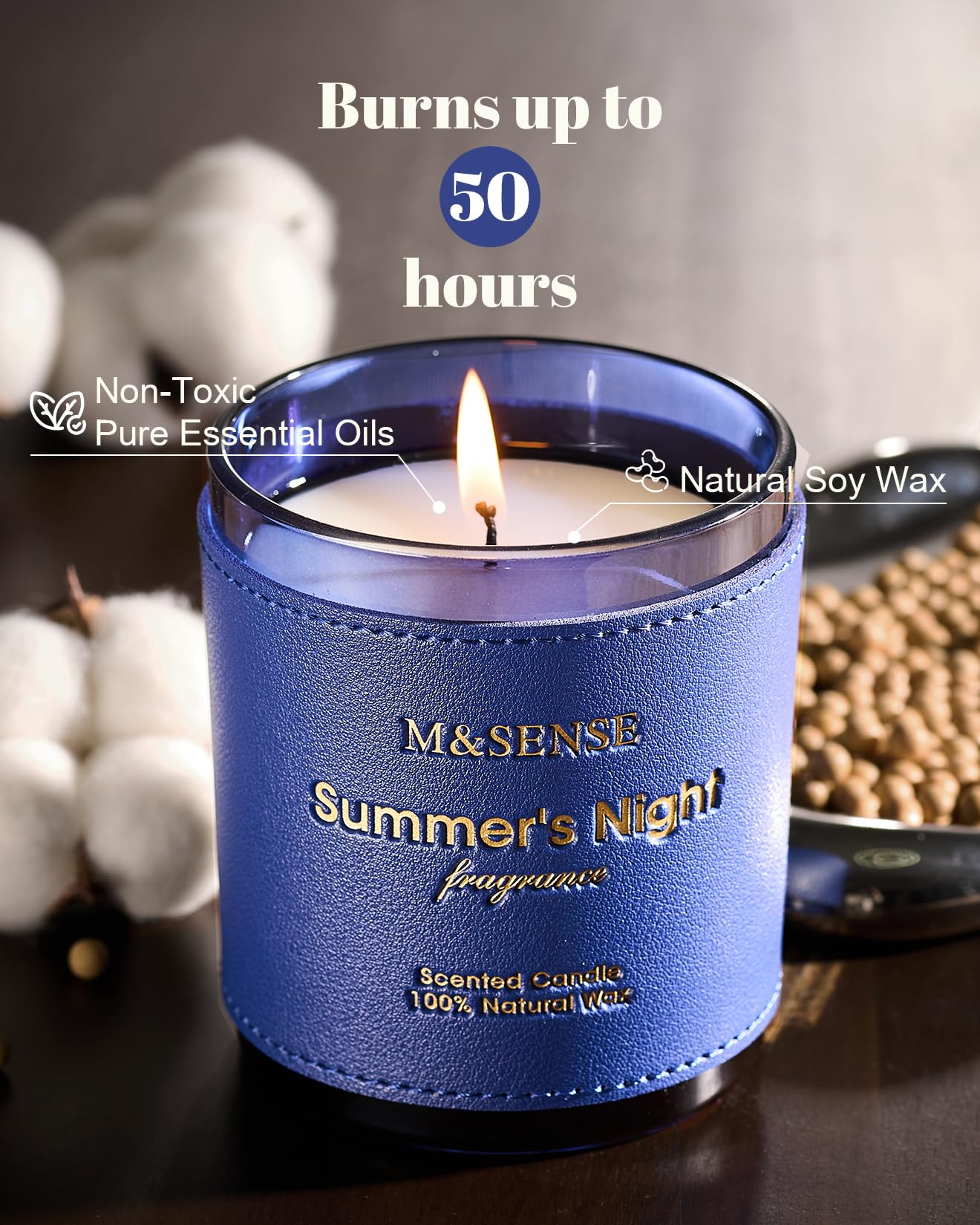 M&SENSE Bergamot Lavender Candle – Vegan Soy Wax, No Toxin, 10oz, 42-Hour Burn