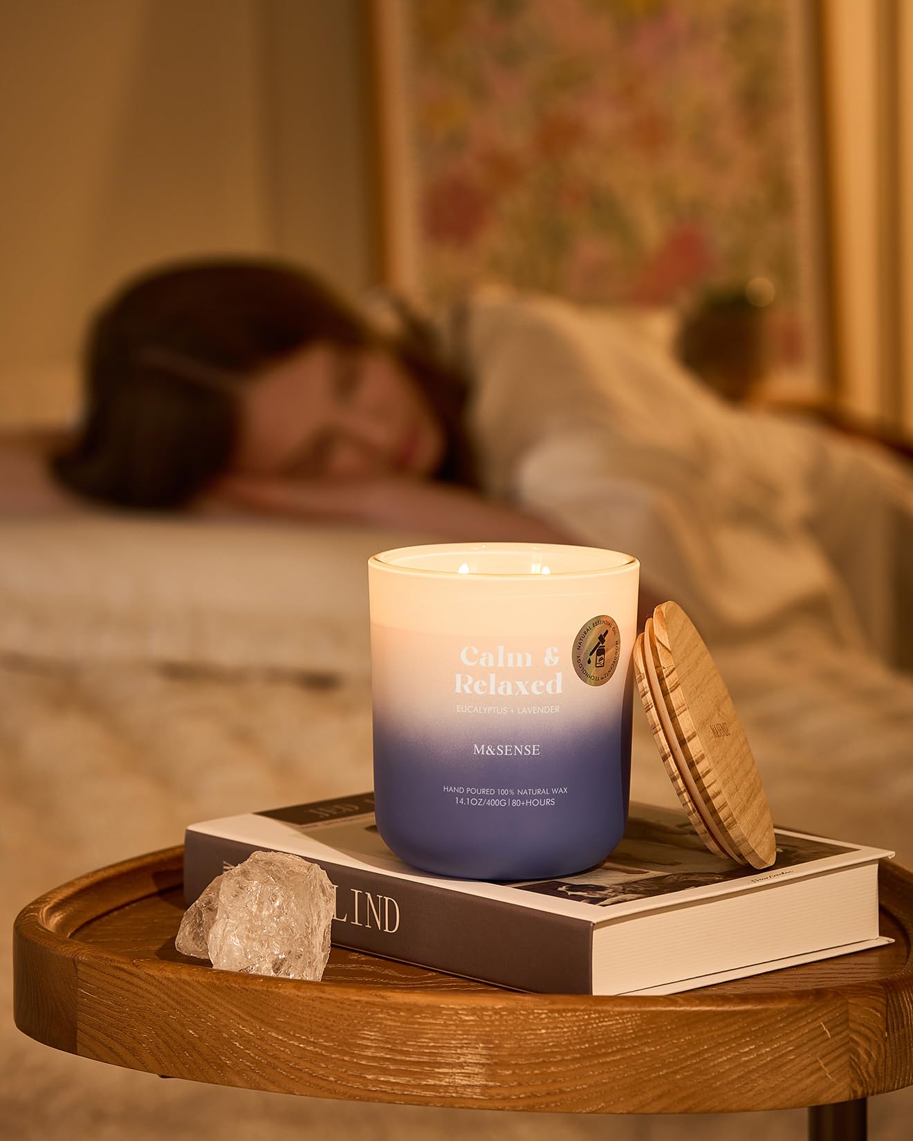 M&SENSE Eucalyptus Lavender Scented Candle – 14.1oz, 80-Hour Burn Time, MoodScentz Certified, Non-Toxic Soy Wax, Aromatherapy