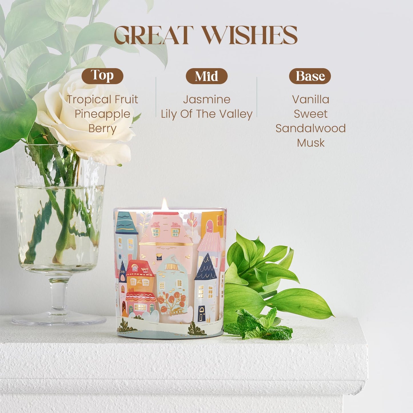 M&SENSE Jasmine Tropical Fruit Sandalwood Vanilla Soy Candle 10.2 oz