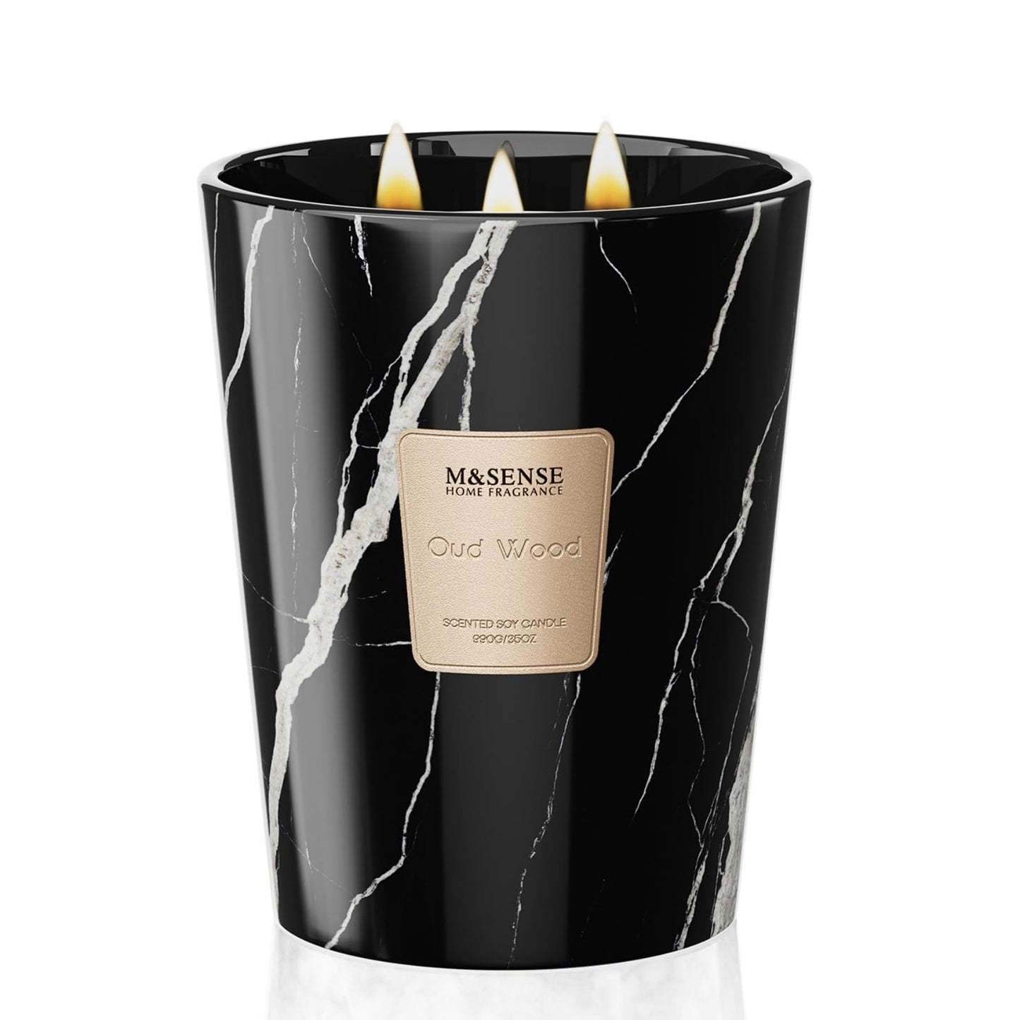 M&SENSE Extra Large Candle 35oz Oud Wood – 3 Wick, 150H Long-Lasting Scented Jar Candle
