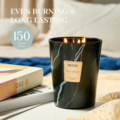 M&SENSE Extra Large Candle 35oz Oud Wood – 3 Wick, 150H Long-Lasting Scented Jar Candle