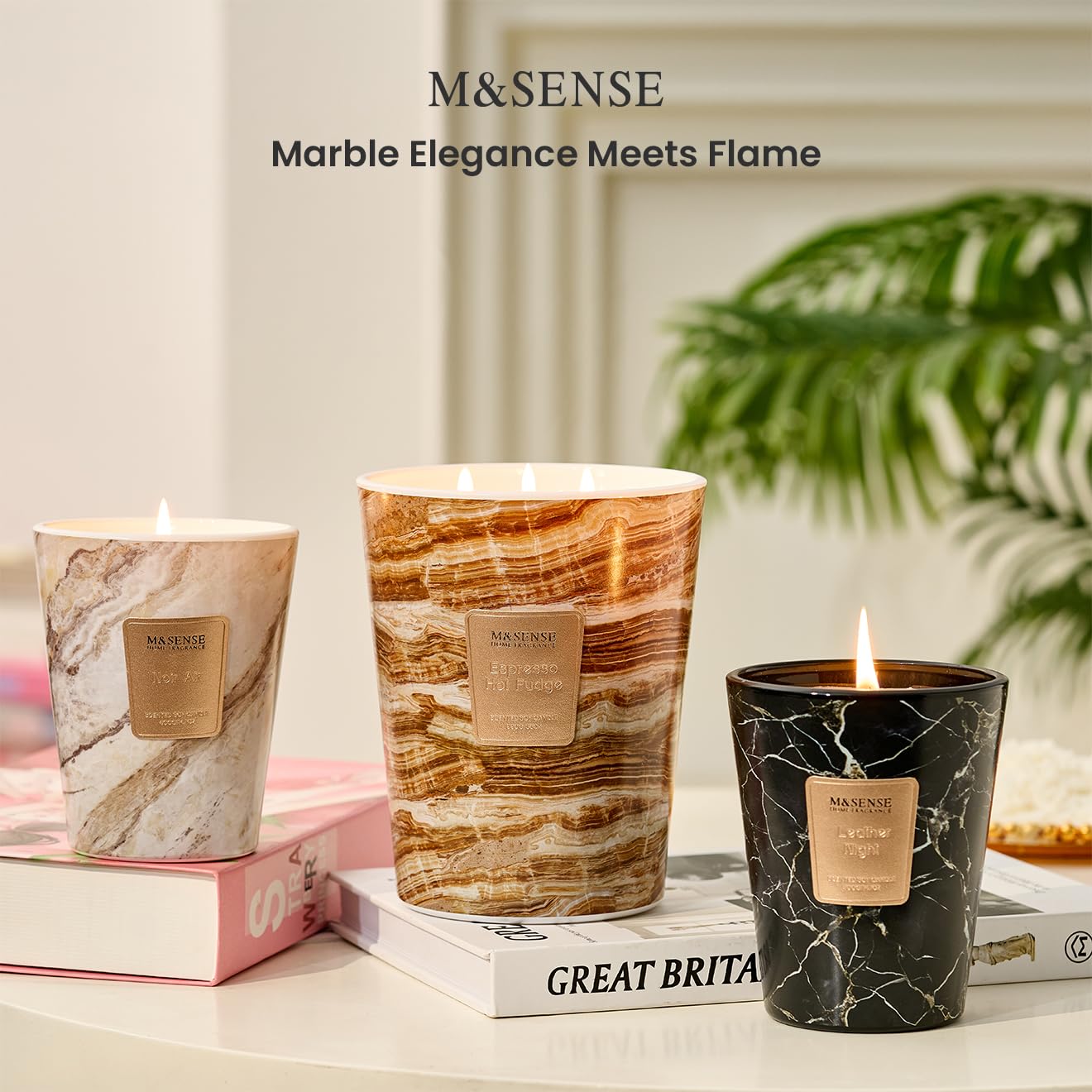 M&SENSE Extra Large Candle 35oz Oud Wood – 3 Wick, 150H Long-Lasting Scented Jar Candle