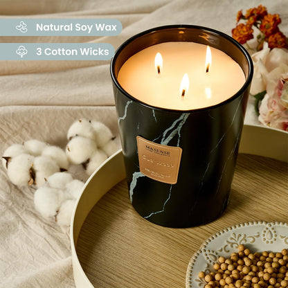 M&SENSE Extra Large Candle 35oz Oud Wood – 3 Wick, 150H Long-Lasting Scented Jar Candle