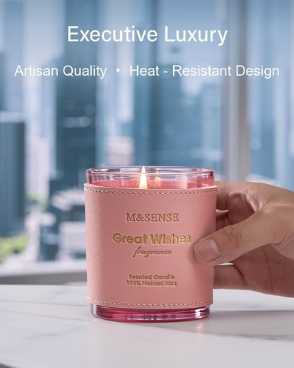 M&SENSE Floral Citrus Scented Candle - Vegan Soy Wax, 10oz, 42-Hour Burn | Leather Sleeve Jar
