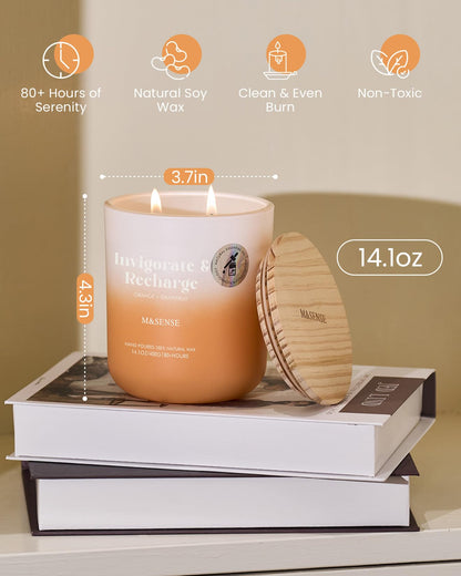 M&SENSE Orange Grapefruit Candle – 14.1oz, 2-Wick Soy, 80h Burn Time