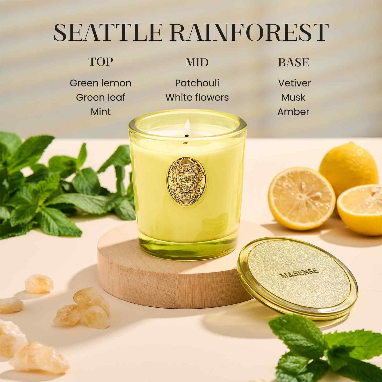 M&SENSE Natural Soy Candle – Seattle Rainforest & Matcha Green | 9.2 oz
