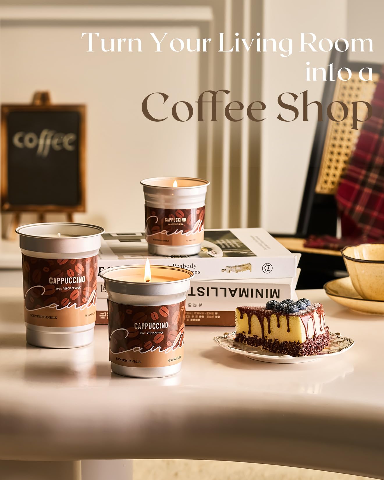 M&SENSE Cappuccino Coffee Scented Candle – 12.3oz Soy Wax, 75h Burn