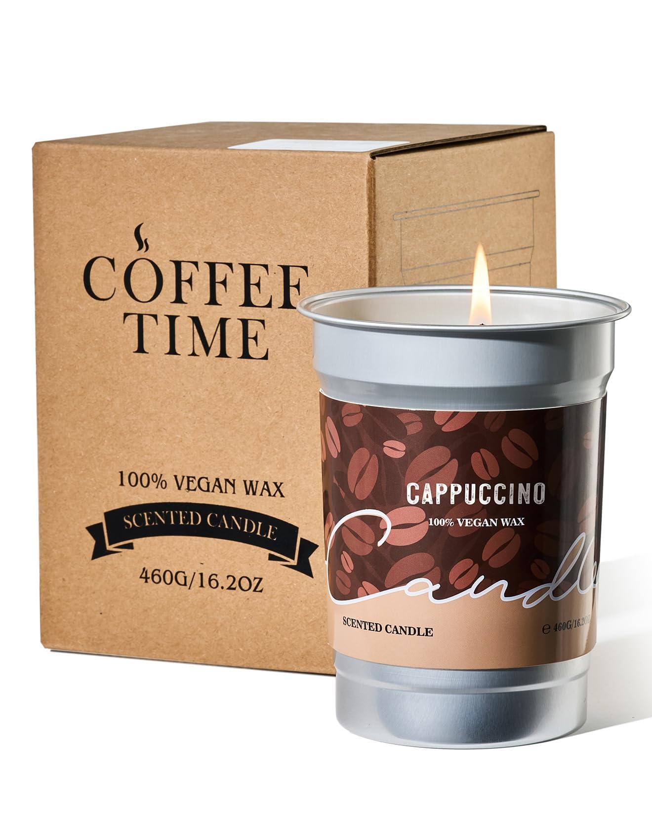 M&SENSE Cappuccino Coffee Scented Candle – 16.2oz Soy Wax, 100-Hour Burn
