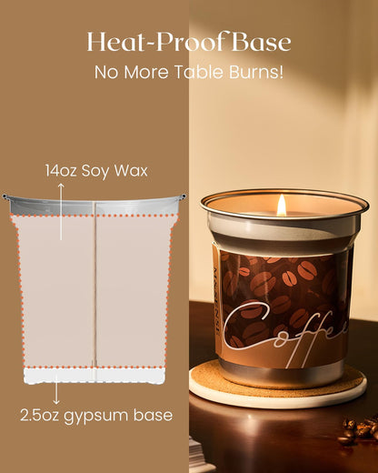 M&SENSE Cappuccino Coffee Scented Candle – 12.3oz Soy Wax, 75h Burn