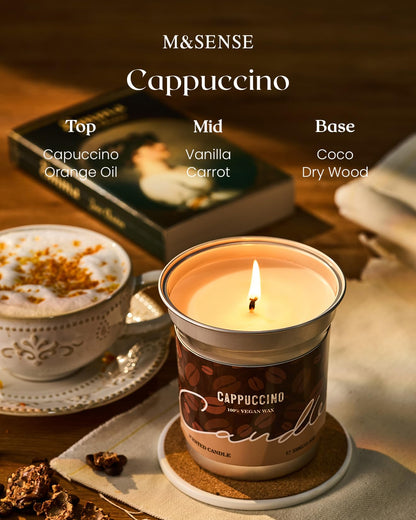 M&SENSE Cappuccino Coffee Scented Candle – 12.3oz Soy Wax, 75h Burn
