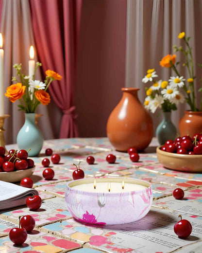 M&SENSE Cherry Blossom 3-Wick Soy Candle – 40+ Hr Burn, Vegan Wax