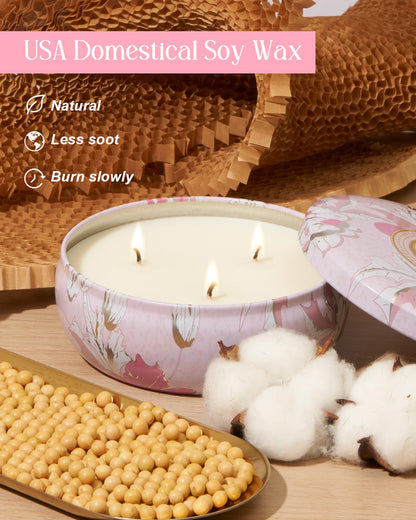 M&SENSE Cherry Blossom 3-Wick Soy Candle – 40+ Hr Burn, Vegan Wax