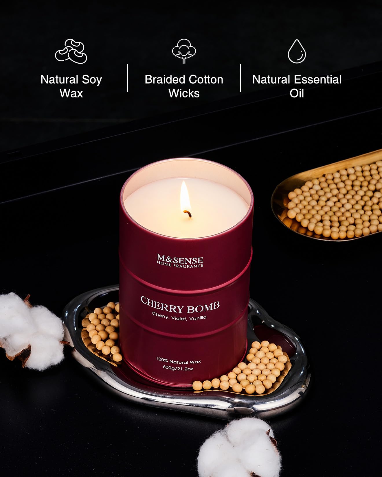 M&SENSE Cherry Bomb Scented Candle - Large 21.2 oz Soy Wax Candle, Gift for Women | Home Fragrance