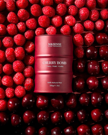 M&SENSE Cherry Bomb Scented Candle - Natural Soy Wax, 11.3 oz, 70 Hours Burn