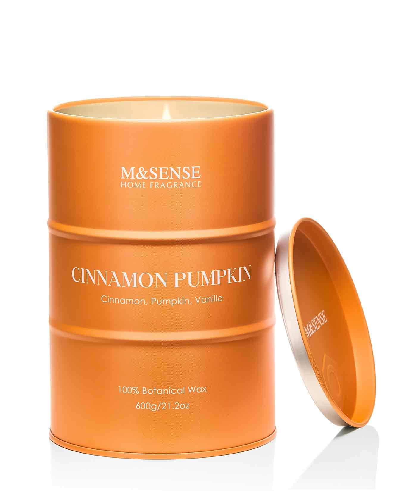 M&SENSE Cinnamon Pumpkin Scented Candle — 21.2oz Natural Soy, 120-Hour Burn