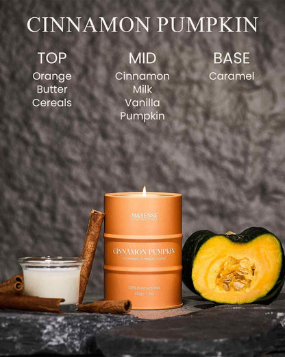 M&SENSE Cinnamon Pumpkin Scented Candle - Natural Non-Toxic, 11.3oz, 70-Hour Burn