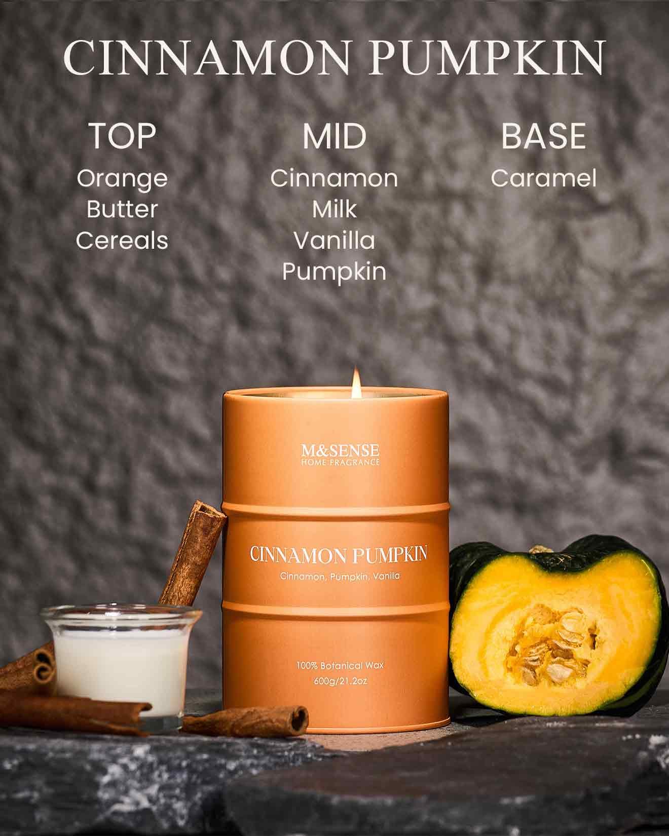 M&SENSE Cinnamon Pumpkin Scented Candle — 21.2oz Natural Soy, 120-Hour Burn