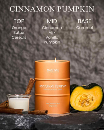 M&SENSE Cinnamon Pumpkin Scented Candle — 21.2oz Natural Soy, 120-Hour Burn
