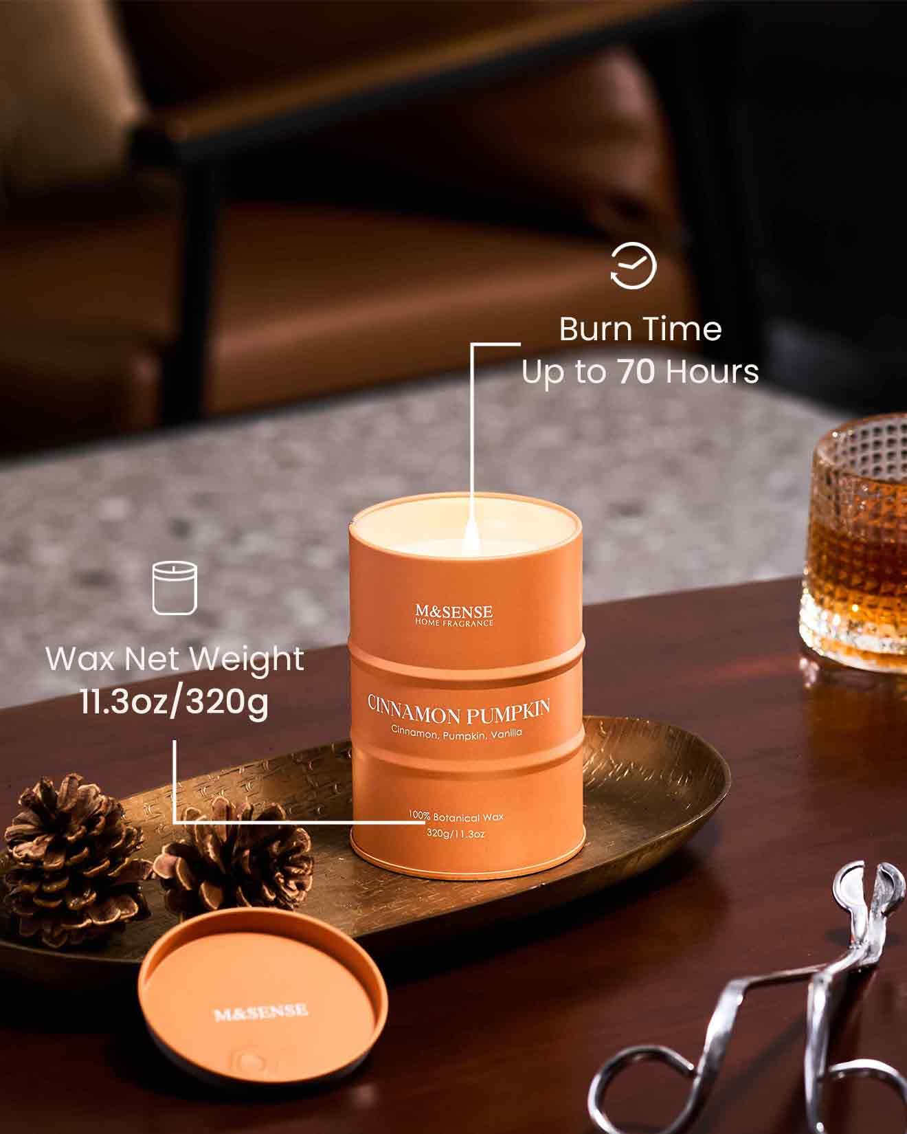 M&SENSE Cinnamon Pumpkin Scented Candle - Natural Non-Toxic, 11.3oz, 70-Hour Burn