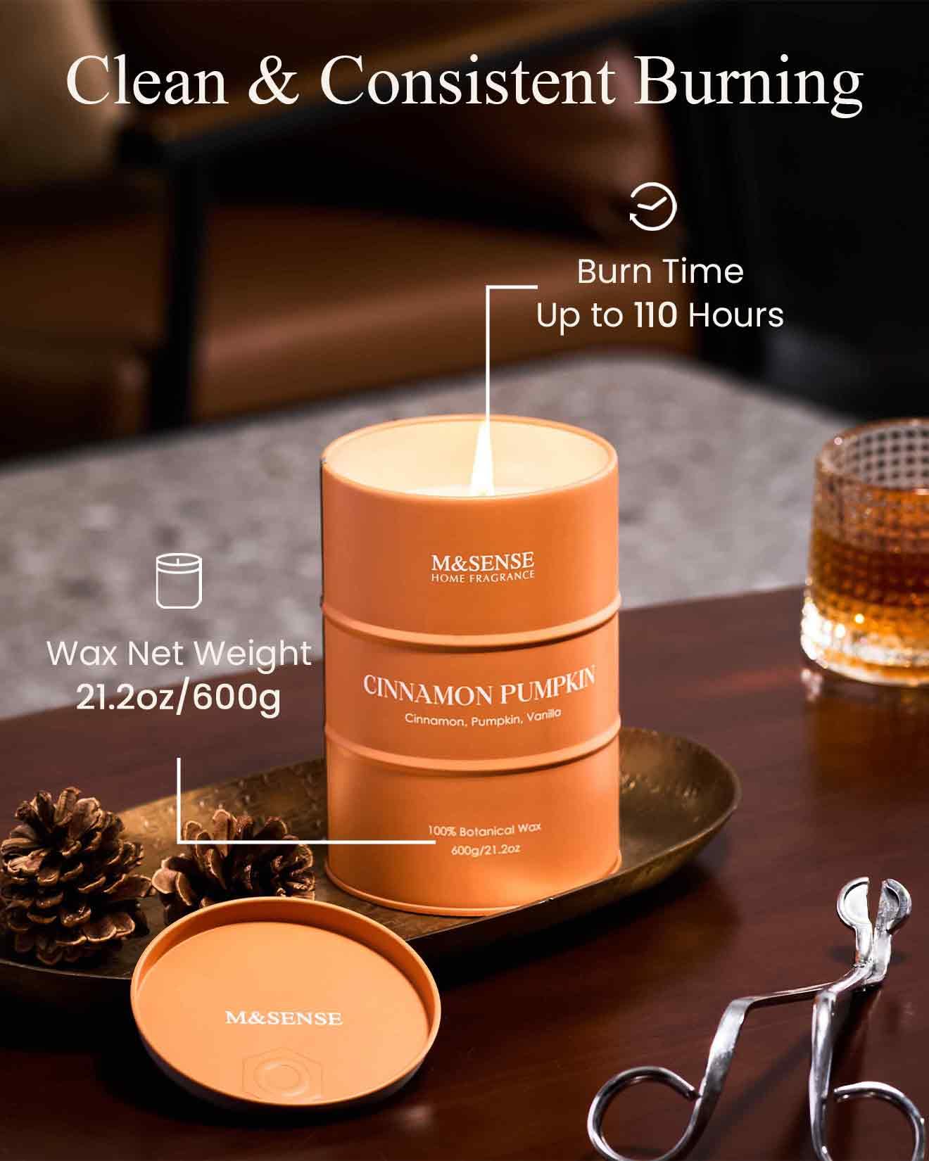 M&SENSE Cinnamon Pumpkin Scented Candle — 21.2oz Natural Soy, 120-Hour Burn