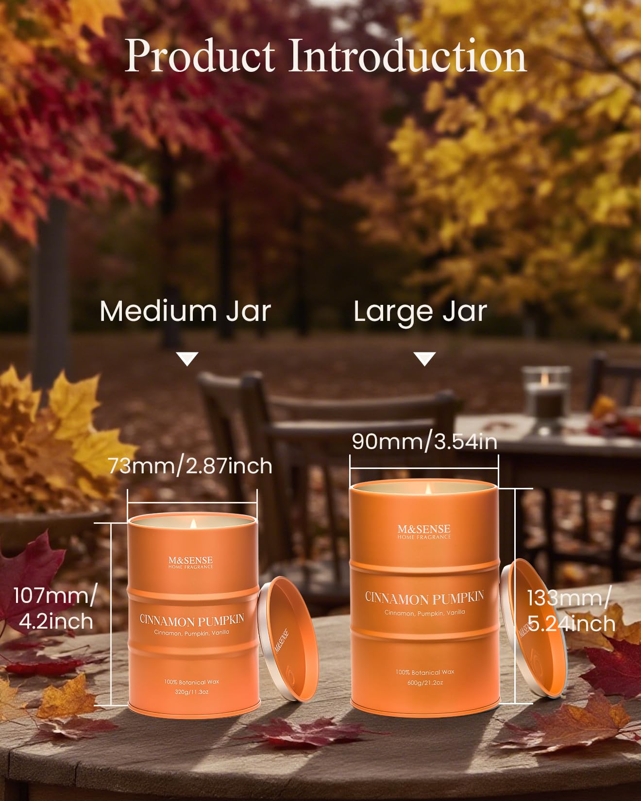 M&SENSE Cinnamon Pumpkin Scented Candle - Natural Non-Toxic, 11.3oz, 70-Hour Burn
