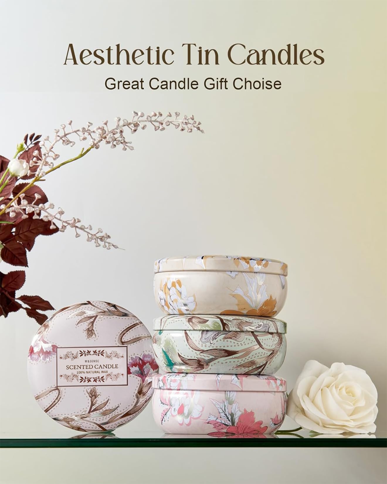 M&SENSE Clean Cotton 3-Wick Soy Tin Candle – 40-50h Burn, Vegan Wax