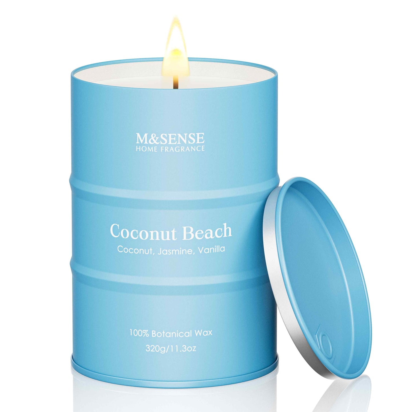 M&SENSE Coconut Beach Scented Candle – 11.3oz Soy Wax, 70 Hour Burn Time